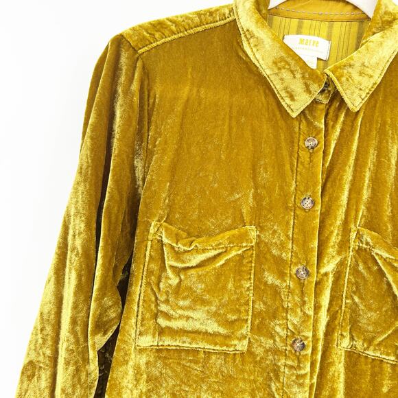 Anthropologie Maeve Womens Karina Crushed‎ Velvet Button Down Shirt Size 8 Gold - Picture 3 of 7